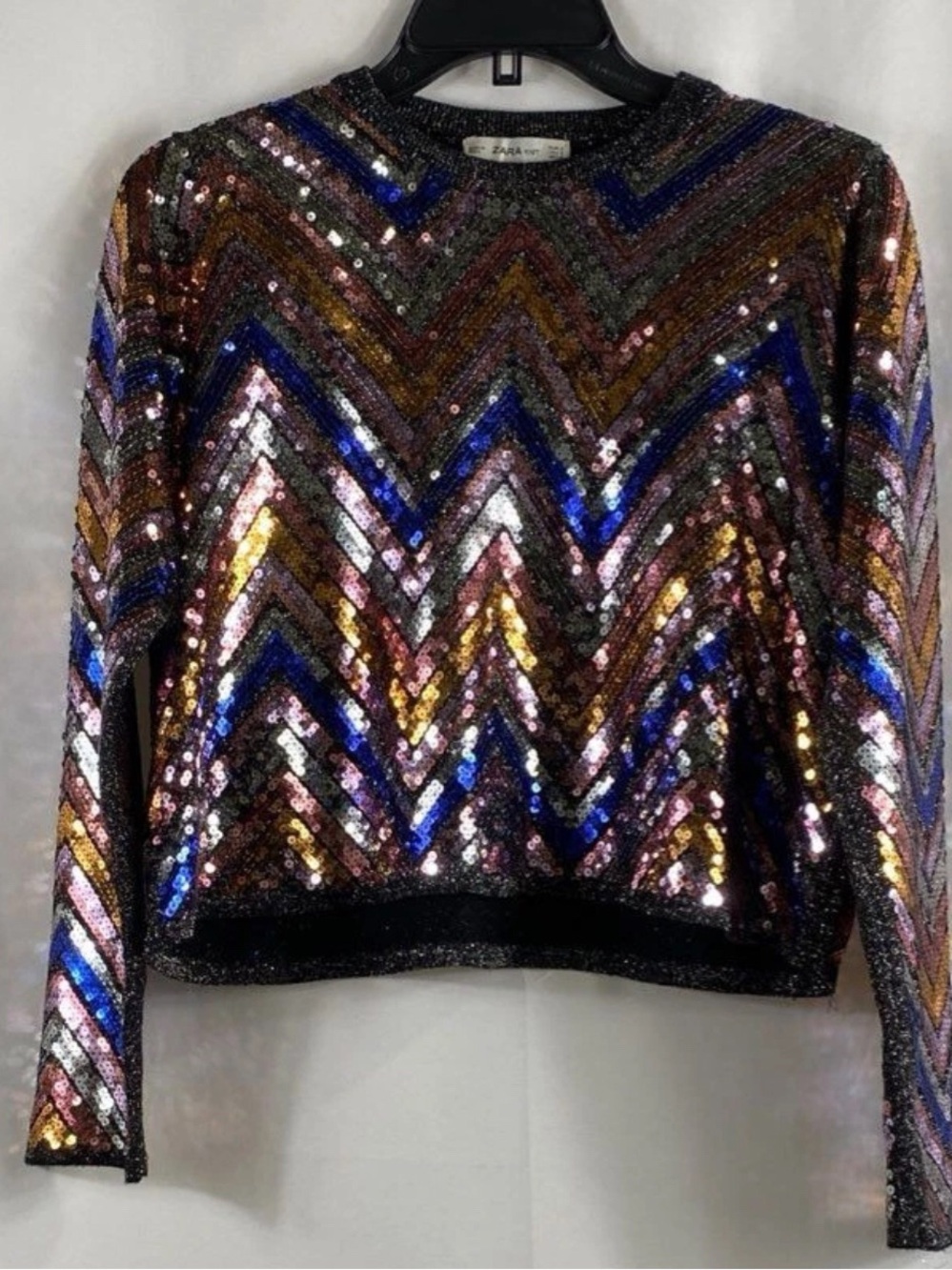 Zara Multicolor Sequin Chevron Crewneck Sweatshirt